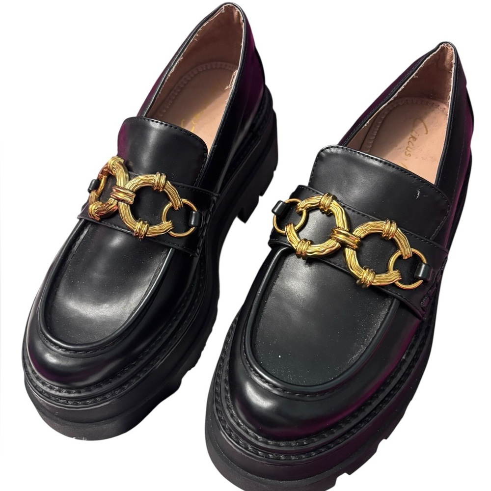 Circus NY Black Loafers with Gold Chain Detail